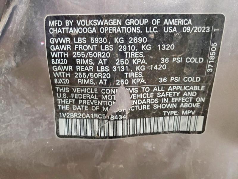 Auction sale of the 2024 Volkswagen Atlas, vin: 1V2BR2CA1RC518434, lot number: 53944066