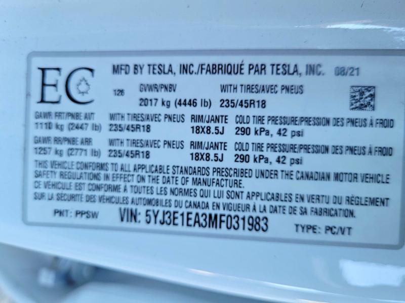 54809106 :رقم المزاد ، 5YJ3E1EA3MF031983 vin ، 2021 Tesla Model 3 مزاد بيع