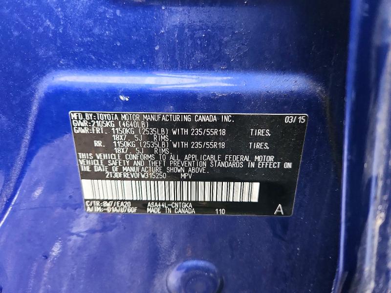 54724586 :رقم المزاد ، 2T3DFREV0FW315250 vin ، 2015 Toyota Rav4 مزاد بيع