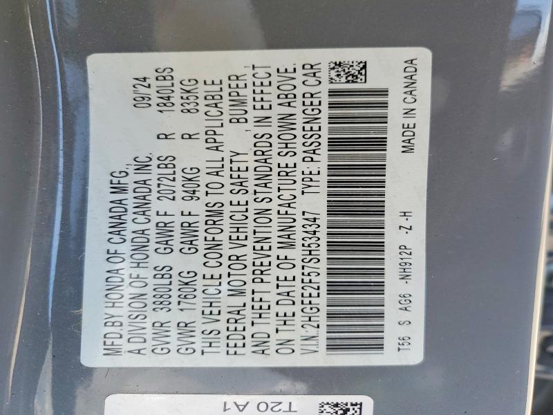 Продажа на аукционе авто 2025 Honda Civic, vin: 2HGFE2F57SH534347, номер лота: 55347106