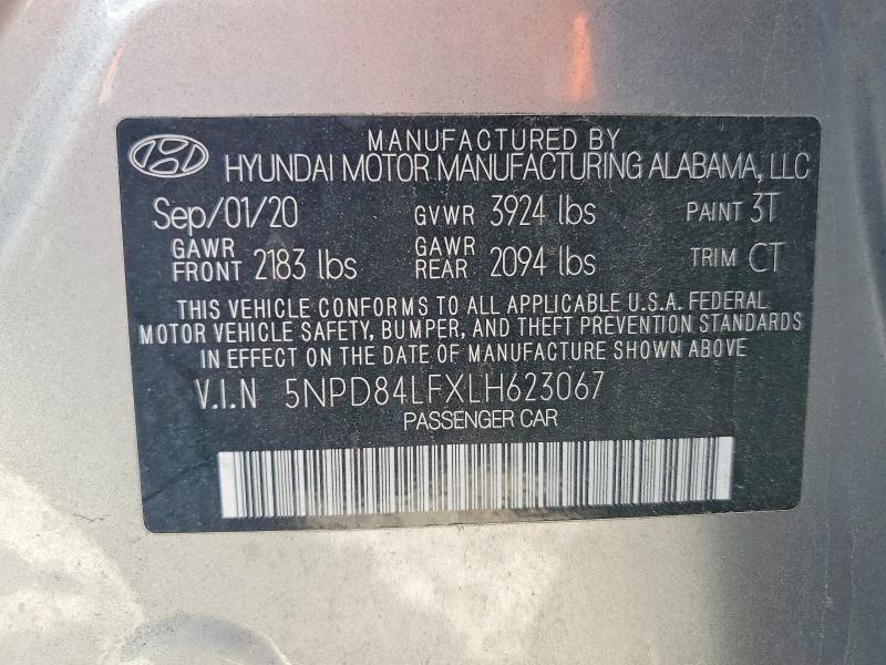 51992526 :رقم المزاد ، 5NPD84LFXLH623067 vin ، 2020 Hyundai Elantra مزاد بيع