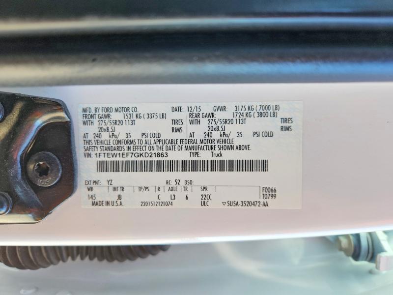Aukcja sprzedaży 2016 Ford F150, vin: 1FTEW1EF7GKD21863, numer aukcji: 52128816