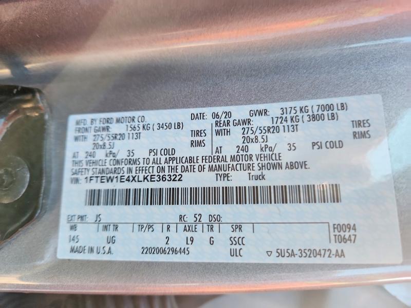 Auction sale of the 2020 Ford F150, vin: 1FTEW1E4XLKE36322, lot number: 52571156