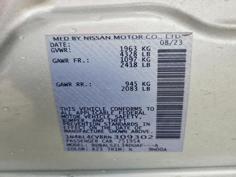 Aukcja sprzedaży 2024 Nissan Altima, vin: 1N4BL4CV8RN309302, numer aukcji: 53290626