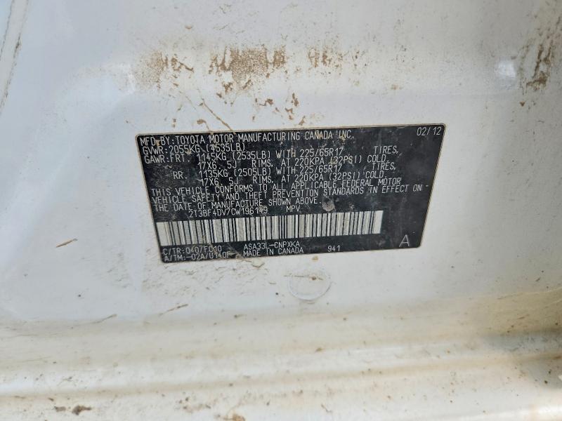 52753966 :رقم المزاد ، 2T3BF4DV7CW196149 vin ، 2012 Toyota Rav4 مزاد بيع