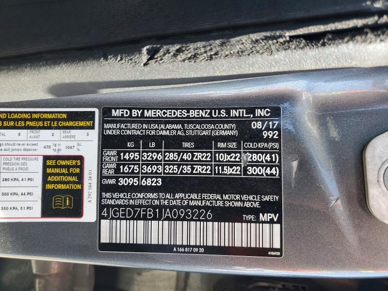 Aukcja sprzedaży 2018 Mercedes-benz Gle Coupe, vin: 4JGED7FB1JA093226, numer aukcji: 53930006