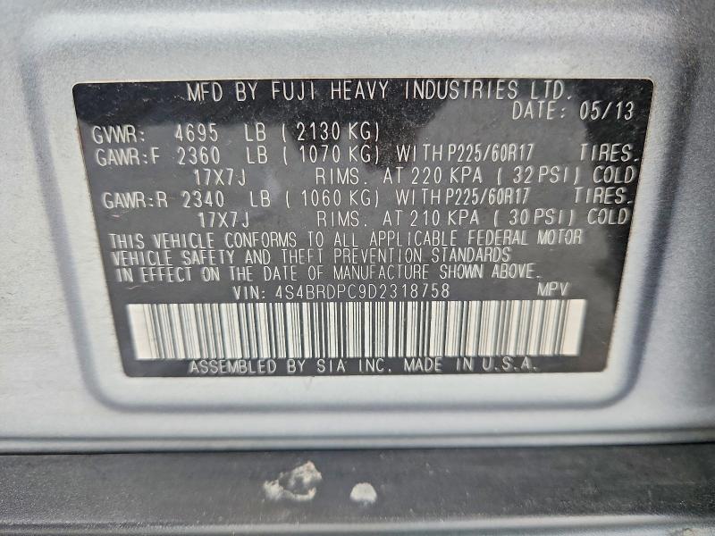 52572316 :رقم المزاد ، 4S4BRDPC9D2318758 vin ، 2013 Subaru Outback مزاد بيع