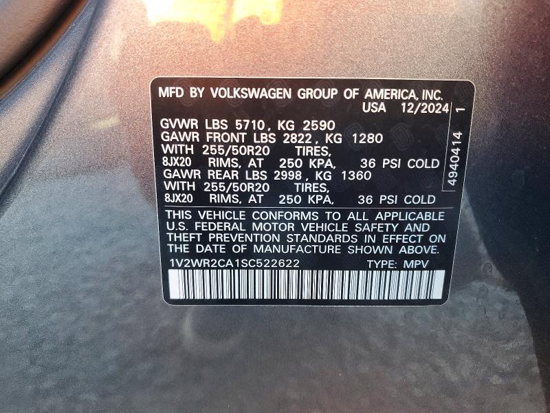 Aukcja sprzedaży 2025 Volkswagen Atlas, vin: 1V2WR2CA1SC522622, numer aukcji: 52668066