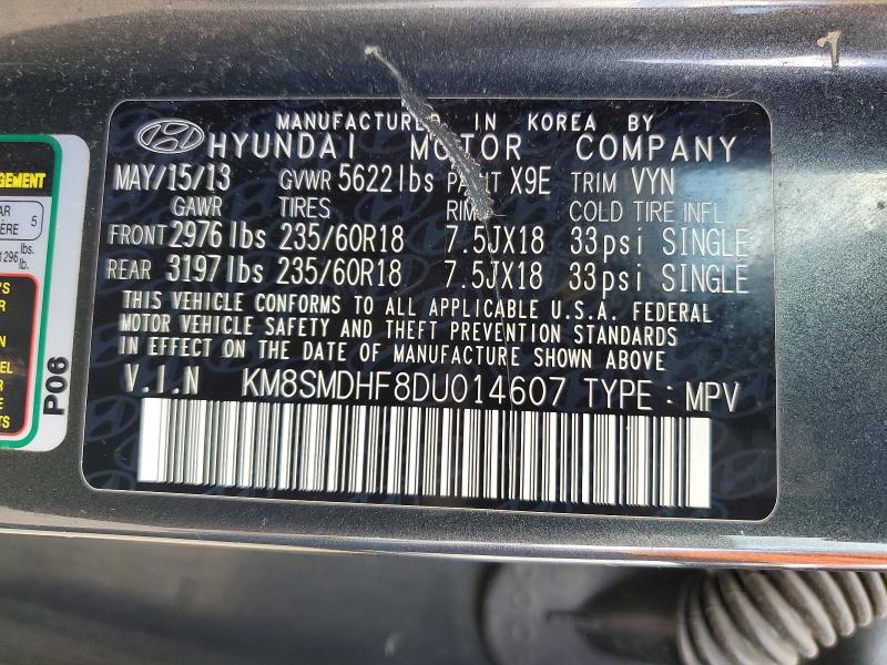 Продажа на аукционе авто 2013 Hyundai Santa Fe, vin: KM8SMDHF8DU014607, номер лота: 54977626