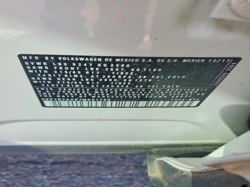 Aukcja sprzedaży 2018 Volkswagen Tiguan, vin: 3VV1B7AX6JM091780, numer aukcji: 53175226