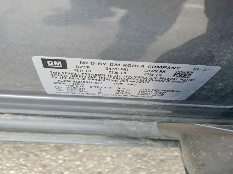 2022 Buick Encore Gx მანქანა იყიდება აუქციონზე, vin: KL4MMBS24NB111589, აუქციონის ნომერი: 53690886