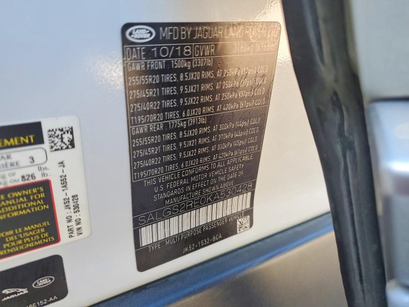 Продажа на аукционе авто 2019 Land Rover Range Rover, vin: SALGS2RE0KA530428, номер лота: 53310166