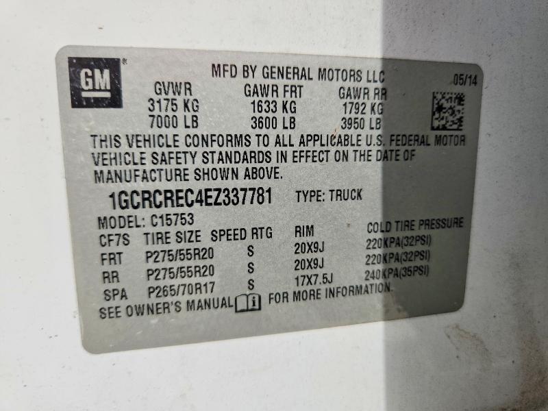 2014 Chevrolet Silverado მანქანა იყიდება აუქციონზე, vin: 1GCRCREC4EZ337781, აუქციონის ნომერი: 54655866