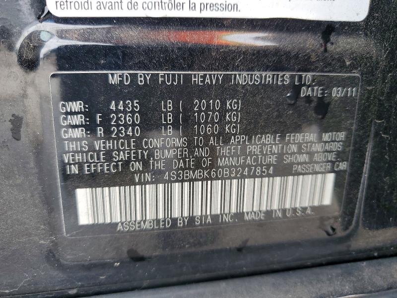 Aukcja sprzedaży 2011 Subaru Legacy, vin: 4S3BMBK60B3247854, numer aukcji: 52858166