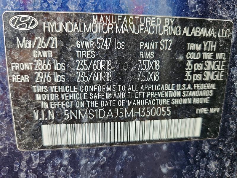 Aukcja sprzedaży 2021 Hyundai Santa Fe, vin: 5NMS1DAJ5MH350055, numer aukcji: 53869356