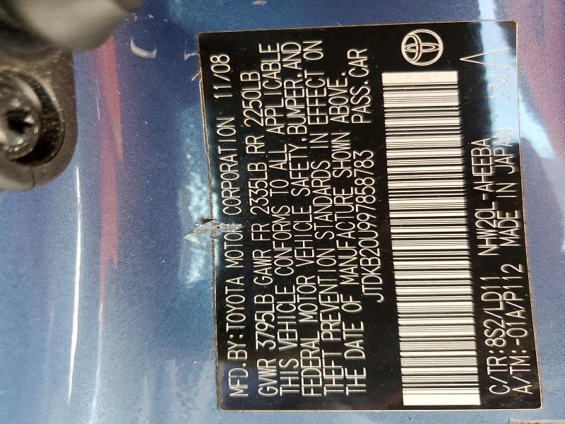 52352116 :رقم المزاد ، JTDKB20U997858783 vin ، 2009 Toyota Prius مزاد بيع