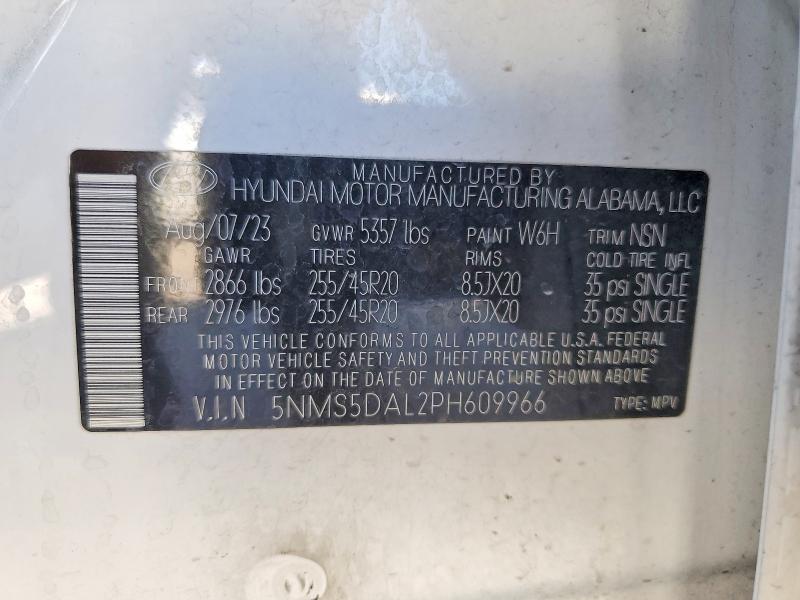 2023 Hyundai Santa Fe მანქანა იყიდება აუქციონზე, vin: 5NMS5DAL2PH609966, აუქციონის ნომერი: 53766666