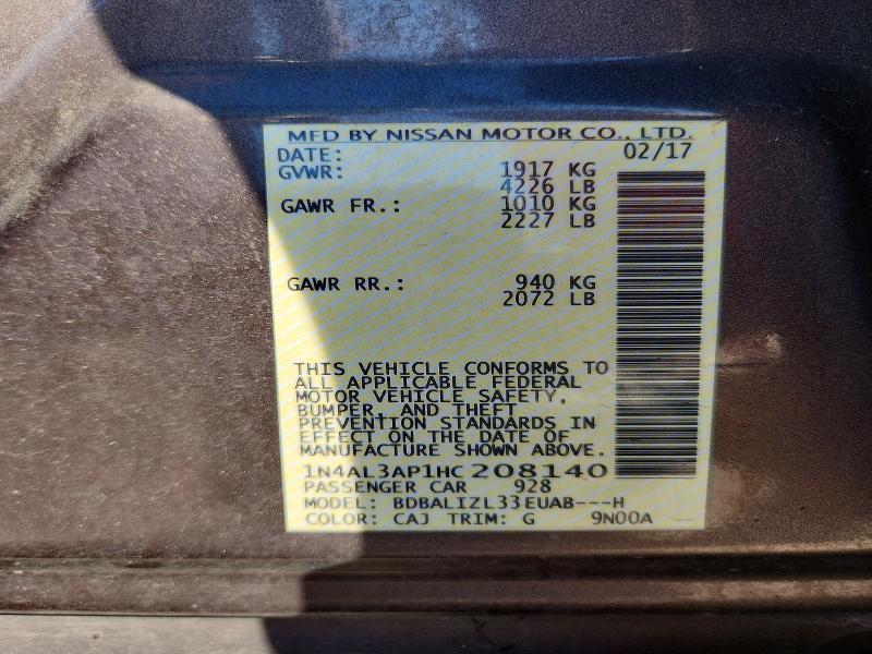 Aukcja sprzedaży 2017 Nissan Altima, vin: 1N4AL3AP1HC208140, numer aukcji: 53456556