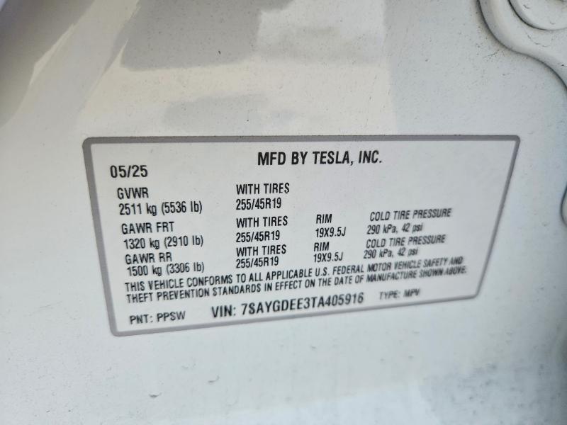 2026 Tesla Model Y მანქანა იყიდება აუქციონზე, vin: 7SAYGDEE3TA405916, აუქციონის ნომერი: 52926496