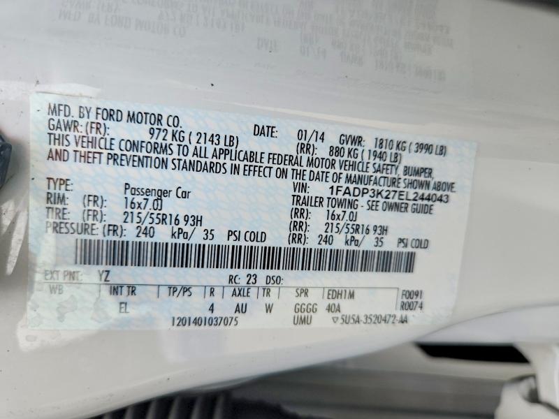 2014 Ford Focus მანქანა იყიდება აუქციონზე, vin: 1FADP3K27EL244043, აუქციონის ნომერი: 52855656