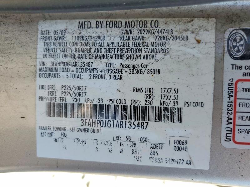 Продаж на аукціоні авто 2010 Ford Fusion, vin: 3FAHP0JG1AR135487, номер лоту: 52506096