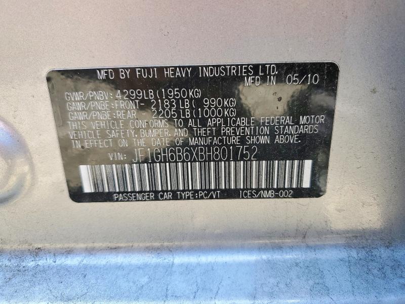 Aukcja sprzedaży 2011 Subaru Impreza, vin: JF1GH6B6XBH801752, numer aukcji: 51960576