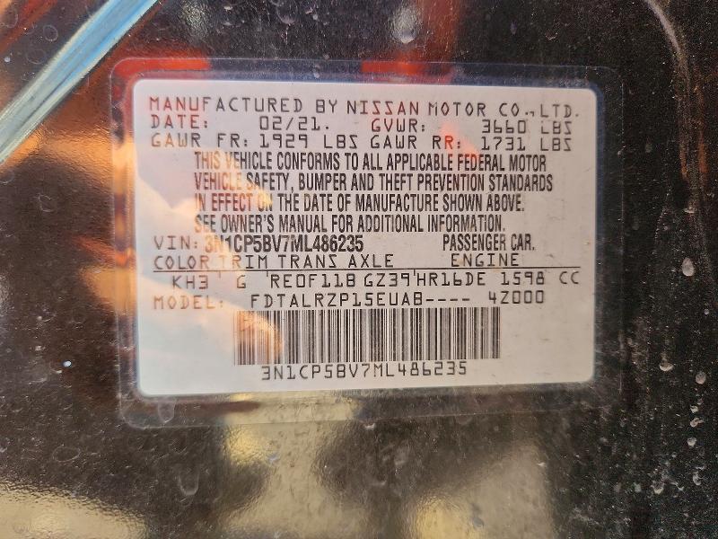 55240106 :رقم المزاد ، 3N1CP5BV7ML486235 vin ، 2021 Nissan Kicks مزاد بيع