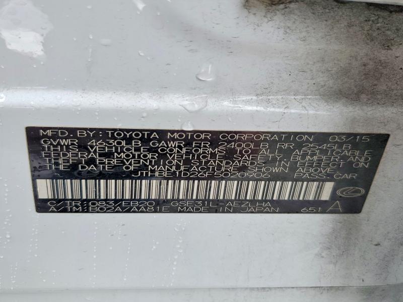 Aukcja sprzedaży 2015 Lexus Is, vin: JTHBE1D26F5020906, numer aukcji: 54011776