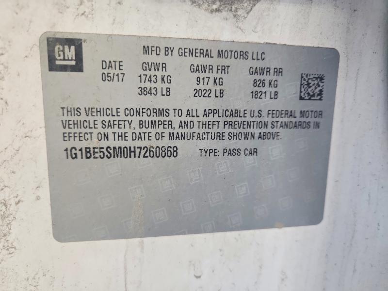54851666 :رقم المزاد ، 1G1BE5SM0H7260868 vin ، 2017 Chevrolet Cruze مزاد بيع
