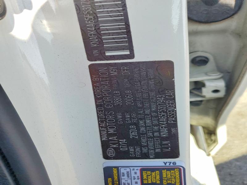 Aukcja sprzedaży 2015 Kia Forte, vin: KNAFK4A65F5317943, numer aukcji: 54615306