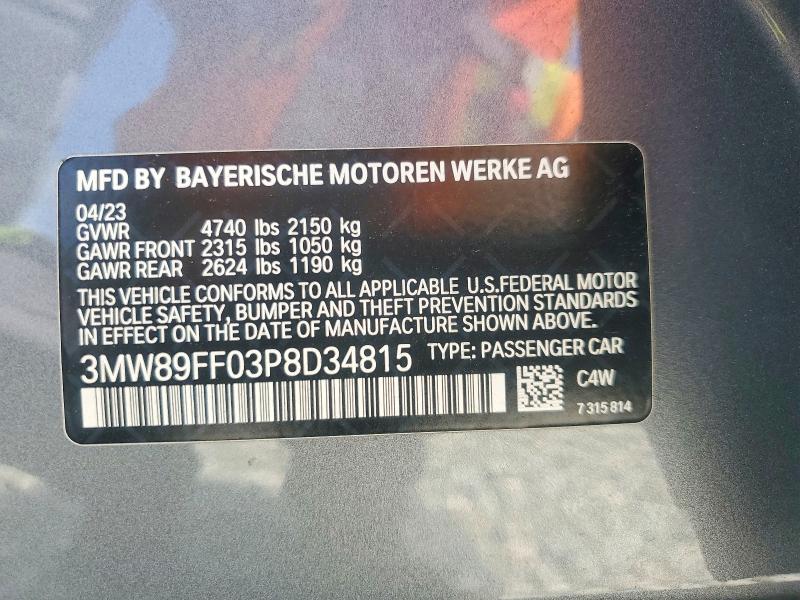2023 Bmw 330xi მანქანა იყიდება აუქციონზე, vin: 3MW89FF03P8D34815, აუქციონის ნომერი: 55190196
