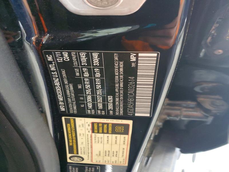54534866 :رقم المزاد ، 4JGDA5HB1CA032614 vin ، 2012 Mercedes-benz Ml مزاد بيع
