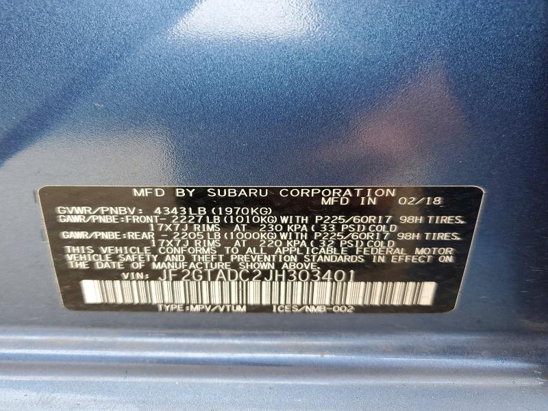 Aukcja sprzedaży 2018 Subaru Crosstrek, vin: JF2GTADC2JH303401, numer aukcji: 54248746