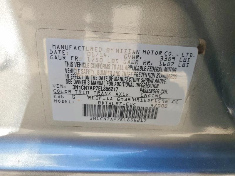 Продажа на аукционе авто 2014 Nissan Versa, vin: 3N1CN7AP7EL856217, номер лота: 53756996