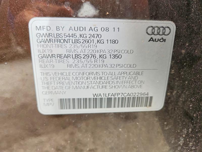 2012 Audi Q5 მანქანა იყიდება აუქციონზე, vin: WA1LFAFP7CA022964, აუქციონის ნომერი: 54654616
