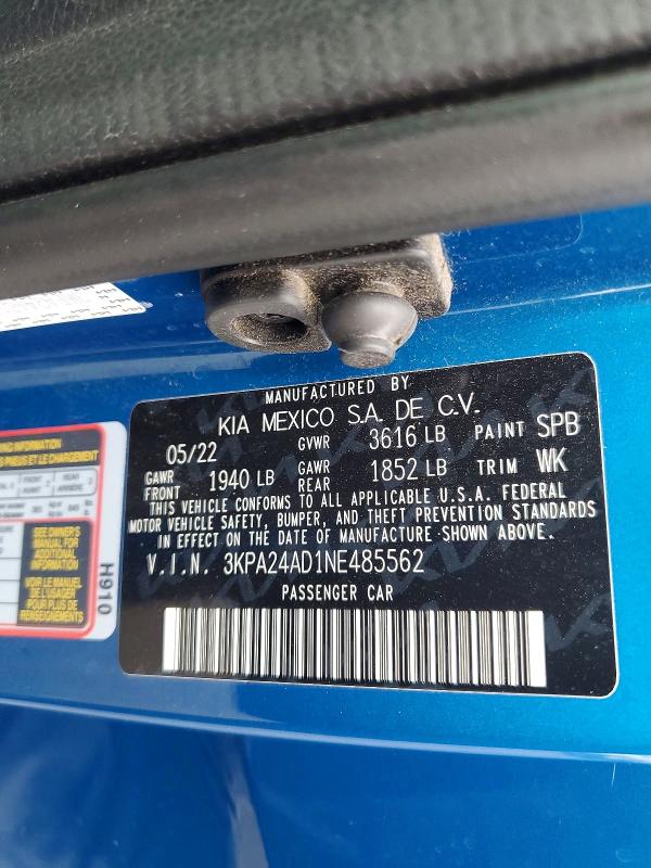 Продажа на аукционе авто 2022 Kia Rio, vin: 3KPA24AD1NE485562, номер лота: 53565036