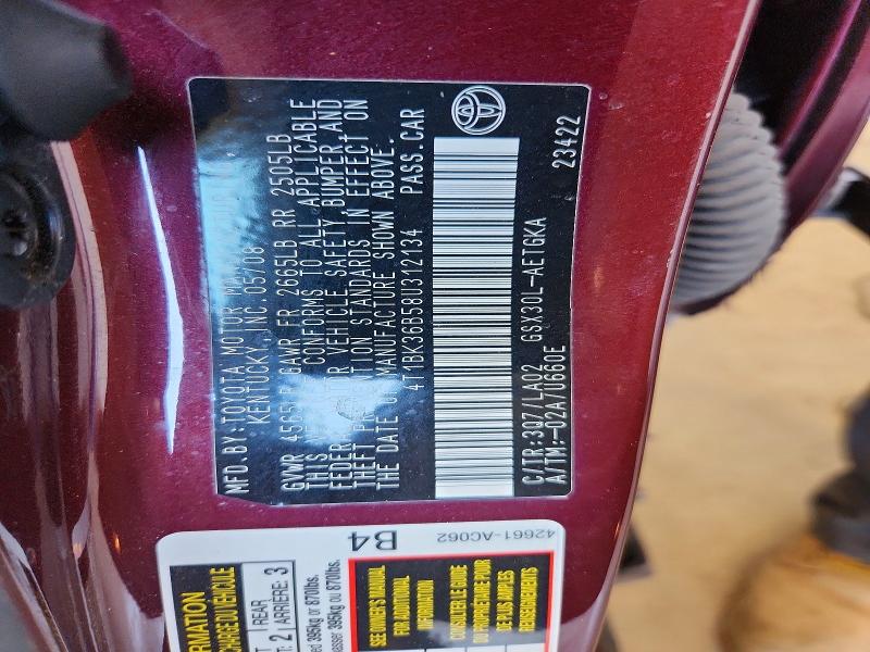 53383006 :رقم المزاد ، 4T1BK36B58U312134 vin ، 2008 Toyota Avalon مزاد بيع