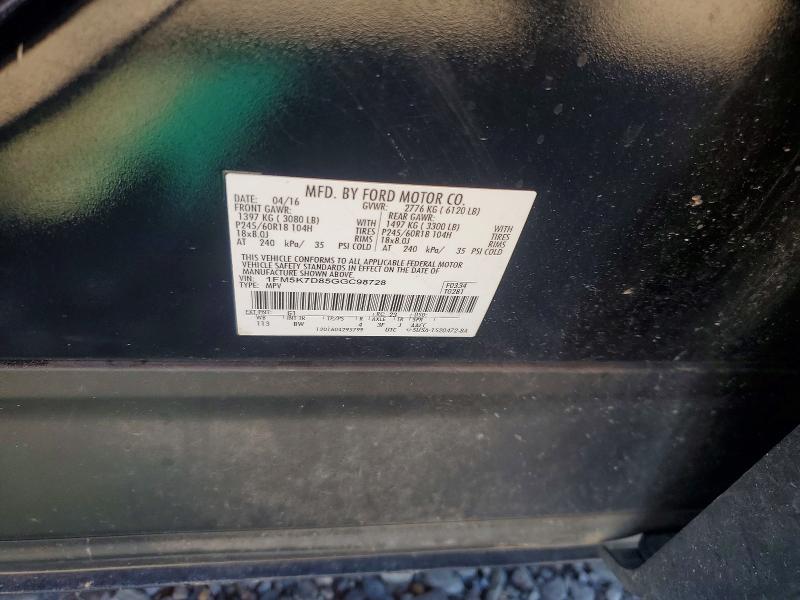 53007276 :رقم المزاد ، 1FM5K7D85GGC98728 vin ، 2016 Ford Explorer مزاد بيع