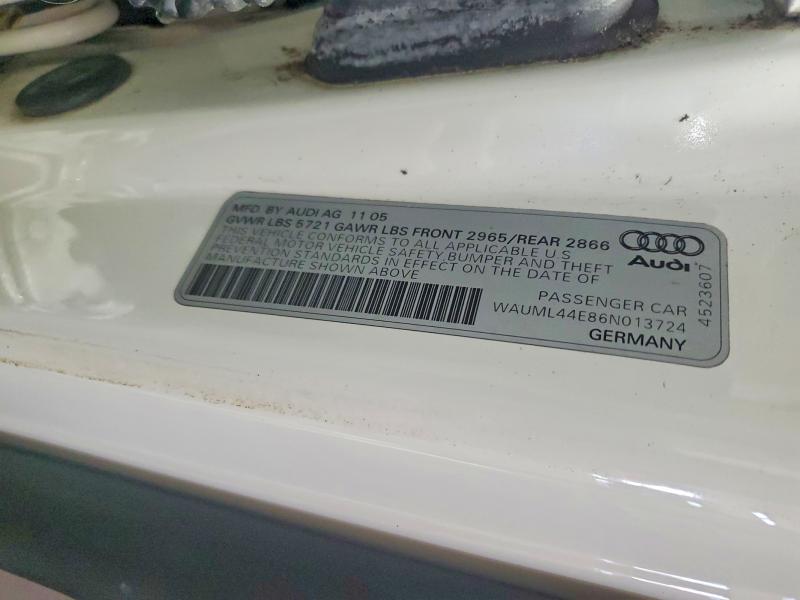 52000306 :رقم المزاد ، WAUML44E86N013724 vin ، 2006 Audi A8 مزاد بيع