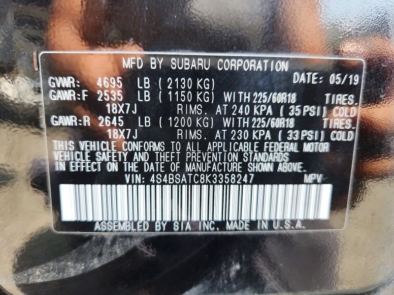 Aukcja sprzedaży 2019 Subaru Outback, vin: 4S4BSATC8K3358247, numer aukcji: 54131166