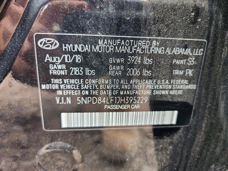 Продаж на аукціоні авто 2018 Hyundai Elantra, vin: 5NPD84LF1JH395229, номер лоту: 52443806