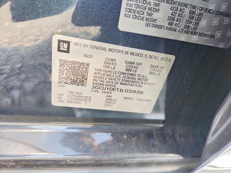 53291196 :رقم المزاد ، 3GCUYDET1LG339306 vin ، 2020 Chevrolet Silverado مزاد بيع