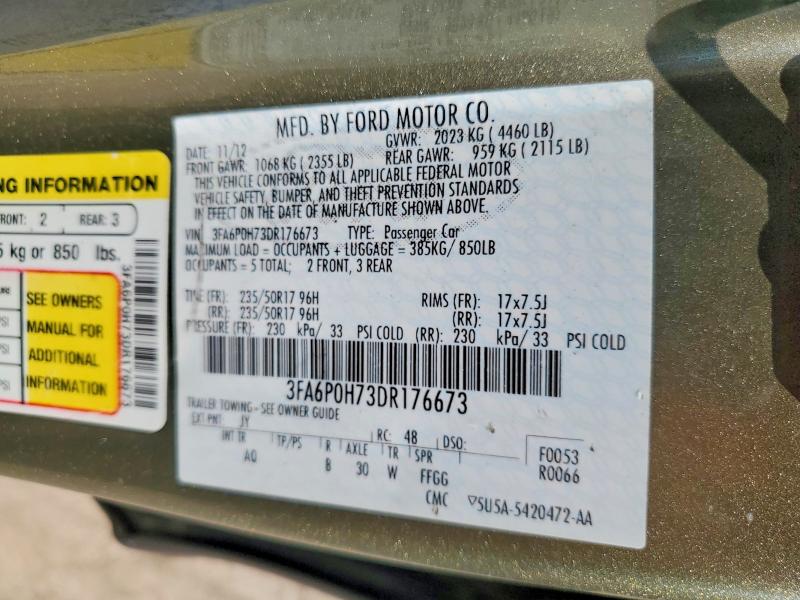 2013 Ford Fusion მანქანა იყიდება აუქციონზე, vin: 3FA6P0H73DR176673, აუქციონის ნომერი: 52495556