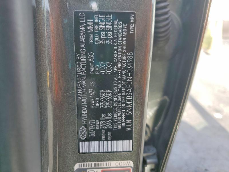 52123726 :رقم المزاد ، 5NMJB3AE0NH034988 vin ، 2022 Hyundai Tucson مزاد بيع