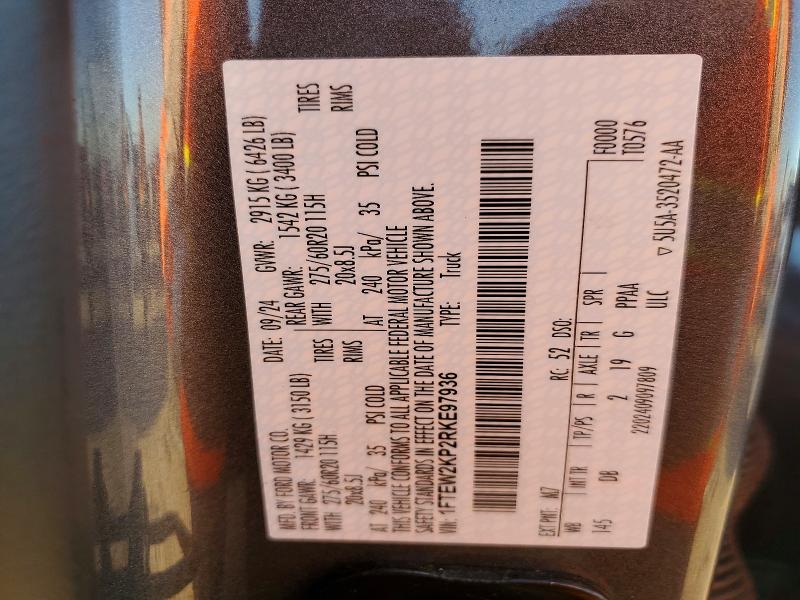 2024 Ford F150 მანქანა იყიდება აუქციონზე, vin: 1FTEW2KP2RKE97936, აუქციონის ნომერი: 53428586