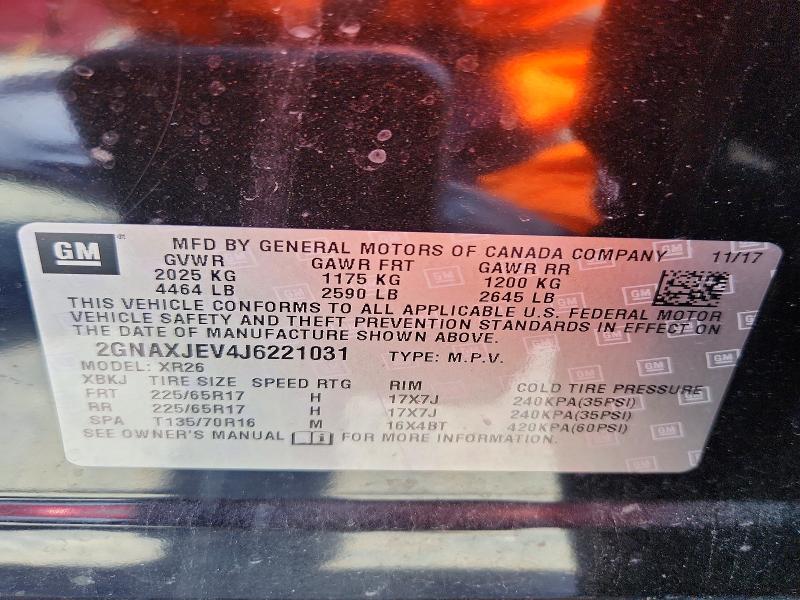 52908926 :رقم المزاد ، 2GNAXJEV4J6221031 vin ، 2018 Chevrolet Equinox مزاد بيع