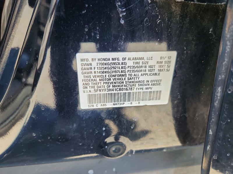 2012 Honda Pilot მანქანა იყიდება აუქციონზე, vin: 5FNYF3H41CB016787, აუქციონის ნომერი: 52481656