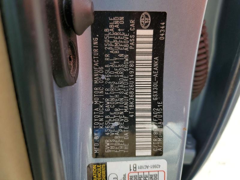 Продажа на аукционе авто 2006 Toyota Avalon, vin: 4T1BK36B26U149780, номер лота: 54514696