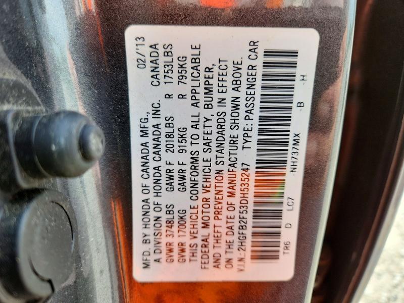 Продаж на аукціоні авто 2013 Honda Civic, vin: 2HGFB2F53DH535247, номер лоту: 54498636