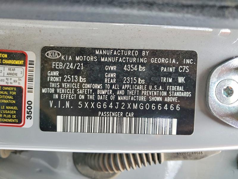 51781606 :رقم المزاد ، 5XXG64J2XMG066466 vin ، 2021 Kia K5 مزاد بيع